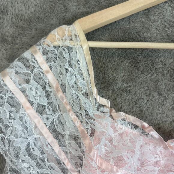 Vintage 80s Pale Pink Lace Off Shoulder Full Skirt Prom Dress Prairie Cottage - Picture 10 of 14